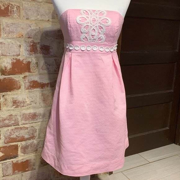 Lilly Pulitzer Betsey pink jacquard strapless textured dress Size 2